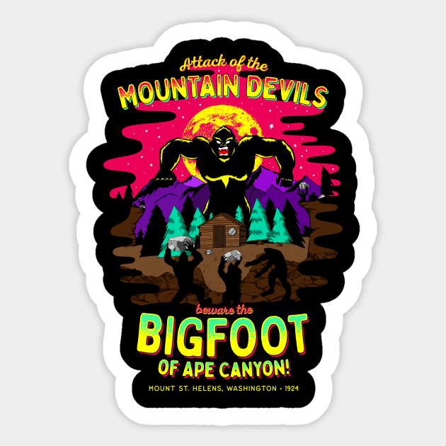 Bigfoot Battle of Ape Canyon Mt St Helens 1924 Retro Cryptid Sticker by Strangeology